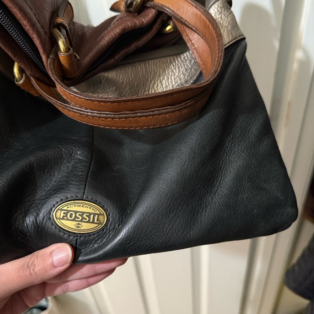 Fossil Brown Gold Black Colorblock Leather Crossbody - Picture 10 of 11